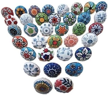 GAŁKI CERAMICZNE VINTAGE HANDMADE KOLOROWE 30SZT