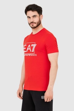 EA7 Czerwony męski t-shirt z dużym białym logo S