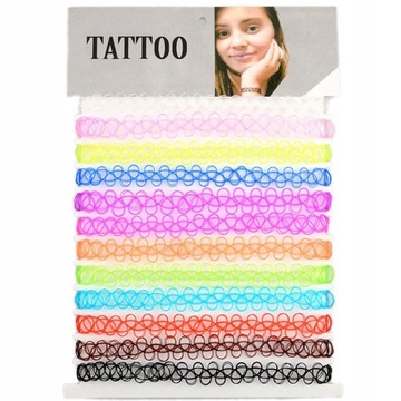 Zestaw 12x naszyjnik choker kolorowy tatoo tatuaz