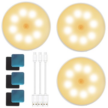 BEZPRZEWODOWA LAMPKA NOCNA LED USB Z CZUJNIKIEM RUCHU MAGNES 3szt