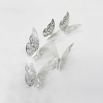 3D серебряная бабочка свадебная наклейка на стену