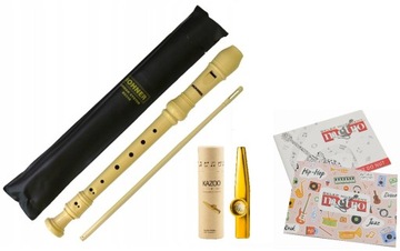 FLET PROSTY RENESANSOWY HOHNER 9318 + ETUI + KAZOO METALOWE Z ETUI + ZESZYT