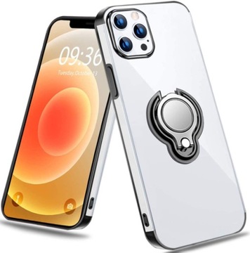 CZARNE ETUI CASE HOLDER RING DO IPHONE 12 / Pro