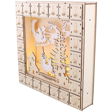 KALENDARZ ADWENTOWY DREWNO Z OŚWIETLENIEM LED BAŁWAN NA NARTACH