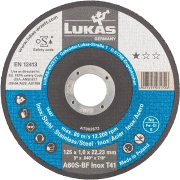 TARCZA PŁASKA T1A 125*1.0*22 A60S-BF INOX PREMIUMFLEX (1 SZT)