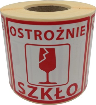 ETYKIETY 74x74mm OSTROŻNIE SZKŁO 500szt