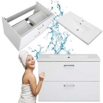 Szafka Biała Łazienkowa Wisząca z Umywalką 80 x 40 x 53 Slim Front Połysk