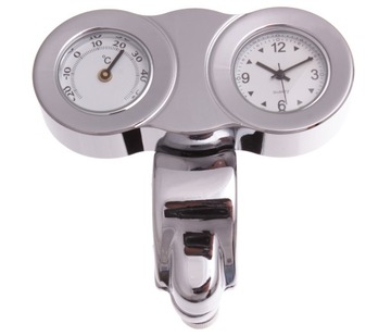 Zegarek + Termometr na Kierownicę Metal Chrom Moto