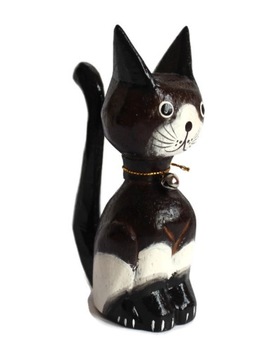 FIGURKA DREWNIANA KOT 12cm Indonezj ciemnybrąz 483