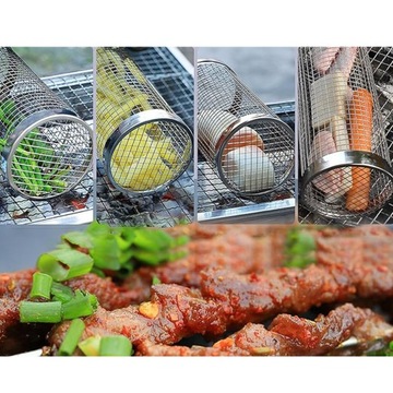 KOSZYK DO GRILLOWANIA WARZYW ROLKA NA GRILL OBROTOWA SIATKA RUSZT 20X9CM