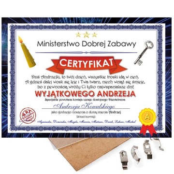 PREZENT NA ANDRZEJKI Certyfikat Dyplom W. Andrzeja