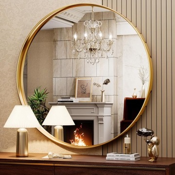 КРУГЛОЕ НАСТЕННОЕ ЗЕРКАЛО В ЗОЛОТОЙ РАМКЕ ВАННОЙ ДЛЯ ГОСТИНОЙ 60СМ