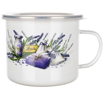 KUBEK EMALIOWANY Z POKRYWKĄ 0,9 L LAVENDER STAL