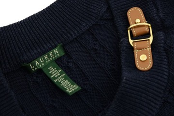 RALPH LAUREN sweter damski dopasowany granatowy splot warkocze XS