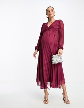 DESIGNex Maternity Czerwonobrunatna plisowana sukienka midi M