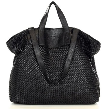 Torba damska pleciona shopper & shoulder leather bag MARCO MAZZINI czarna