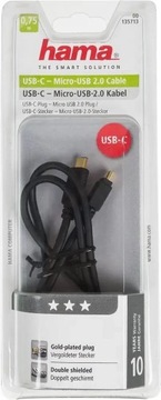 Разъем Micro USB 2.0/кабель USB-C длиной 0,75 м. ХАМА