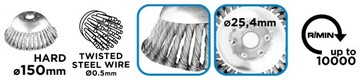 Проволочная щетка для кусторезов 150 х 25,4 мм