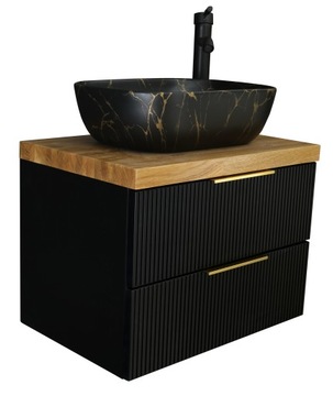RYFLOWANA SZAFKA POD UMYWALKĘ 80 CM | BLAT DĄB | CZARNY LAKIER MAT | MDF