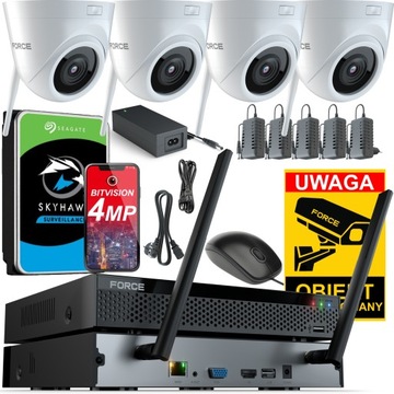 FORCE Zestaw monitoringu WIFI 4x Kamera IP 4MPx DYSK 1TB Rejestrator WiFi