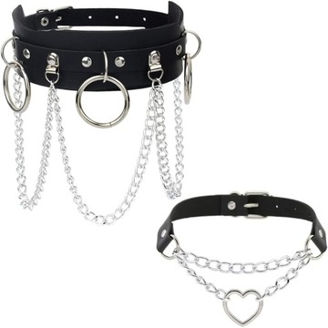 Obroża choker na szyję punk skórzany łańcuszek smycz bdsm 2 szt