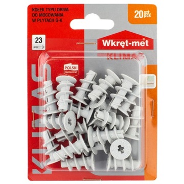 Kołki typu Driva do mocowania w gk Wkręt-Met 8 x 23 mm 20 sztuk + WKRĘTY