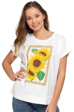 Koszulka T-shirt damski SŁONECZNIKI białe - L
