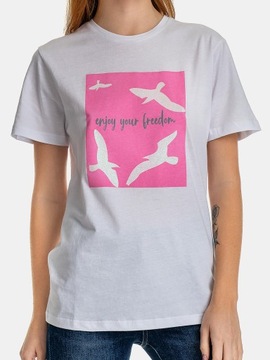 DAMSKA KOSZULKA T-SHIRT OVERSIZE BAWEŁNA biała L