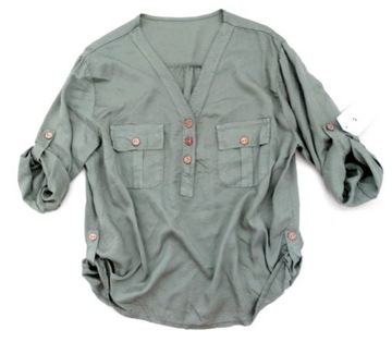 Włoska bluzka koszula stójka LYOCELL guziki khaki