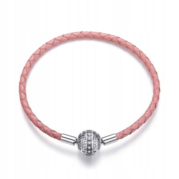 Bransoletka Srebrna pr.925 Skórzana Charms 22 cm