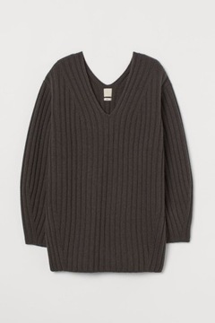 H&M HM Wełniany sweter w prążki damski modny luźny oversize obszerny 34 XS