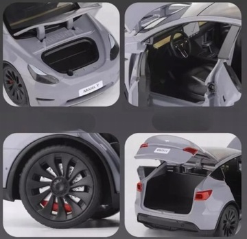 МЕТАЛЛИЧЕСКАЯ МОДЕЛЬ TESLA Y 1:24 ЗВУК СВЕТОДИОДНАЯ ПОДСВЕТКА ОТКРЫВАЮЩИЕСЯ ДВЕРИ