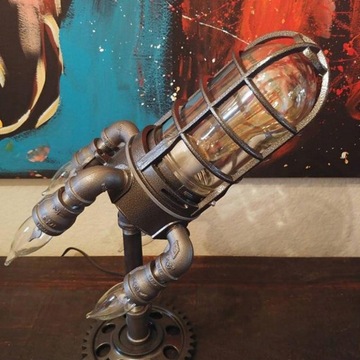 Vintage Rocket Ship lampa Steampunk biurko przemys