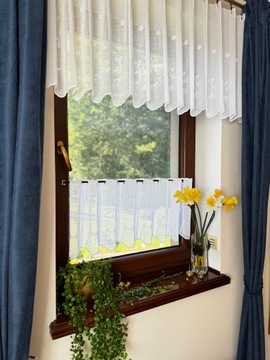 Firanka Kuchnia Biała Zazdrostka Haft Kot Panel wysokość 40 cm