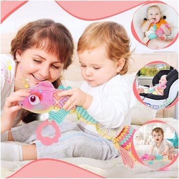KAMELEON SENSORYCZNY dla maluszka 6m+ MUZYKA DŹWIĘKI SZELEŚCI GRYZAK MIARKA