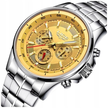 Zegarek męski LIGE bransoleta srebrny chronograf datownik