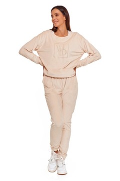 ЖЕНСКИЕ БЕЖЕВЫЕ БАРХАТНЫЕ СПОРТИВНЫЕ БРЮКИ С КАРМАНАМИ, ГЛАДКИЕ MORAJ XXL
