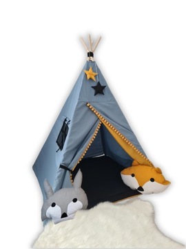 NOWOŚĆ! Namiot Tipi DENIM pomponikami +poduszki