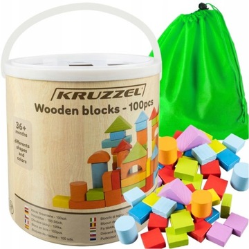 Klocki Drewniane Układanka Edukacyjne Miasto Sorter Zestaw w Wiaderku 100