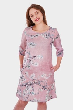 Sukienka midi 100% len r.36 Vincent Van Gogh Almond blossom dress pink Dl