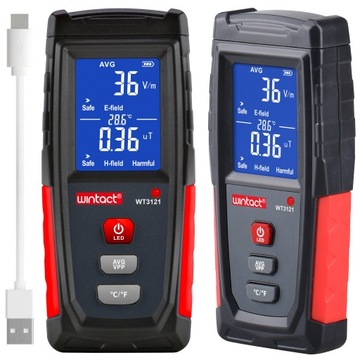 Miernik Pola Elektromagnetycznego Tester Fal 100uT 1999V/m Alarm USB CE
