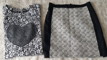zestaw spódniczka H&M + bluzka z sercem 38