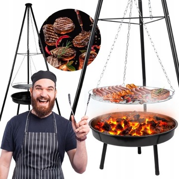 PALENISKO TRÓJNÓG GRILL OGNISKOWY OGRODOWY WISZĄCY DUŻY 50CM OGNISKO MALTEC