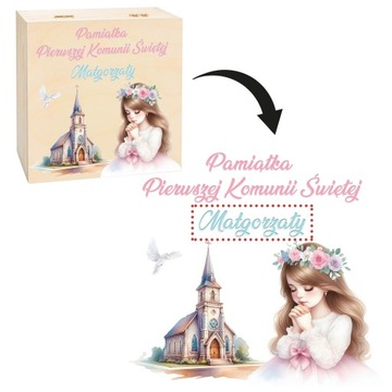 Pamiątka Pierwszej Komunii Świętej Prezent na Komunię Pudełko ŻYCZENIA