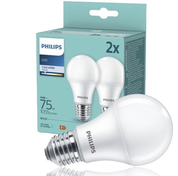 PHILIPS ZESTAW 2x Żarówka LED E27 10W =75W 4000K NEUTRALNA BIAŁA 1055lm A60