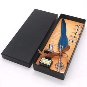 PS230 1Set Turkey Feather Dip Calligraphy with 5 Nib Gift Quill Pen