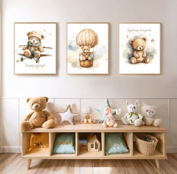 Obrazki do pokoju dziecięcego PLAKATY 3 x 30x40cm misie dzieci #814
