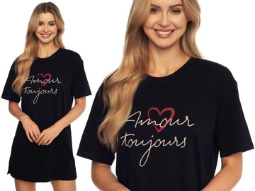 KOSZULA nocna HENDERSON CZARNA AMOUR krótki rękaw 41300-99 *L*