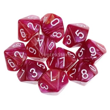 Fioletowy czerwony styl Kości D10 dla gier RPG D&D MTG