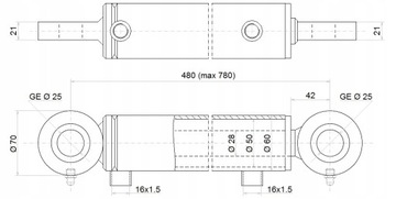 ЦИЛИНДР ГИДРАВЛИЧЕСКИЙ ПОРШЕНЬ 50/28 ХОД 300 мм L:480